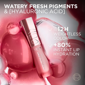 L'Oreal Paris tint worn on model lips showing natural pinky-nude effect