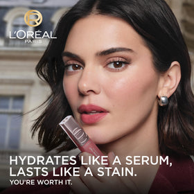 L'Oreal Paris Hyaluron Tint swatches on arm illustrating buildable nude espresso shade