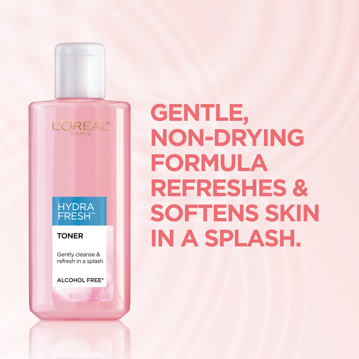 L'Oreal Paris close-up of bottle highlighting gentle dispensing and clarity