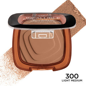 L'Oreal Paris bronzer brush swatch demonstrating buildable, blendable payoff