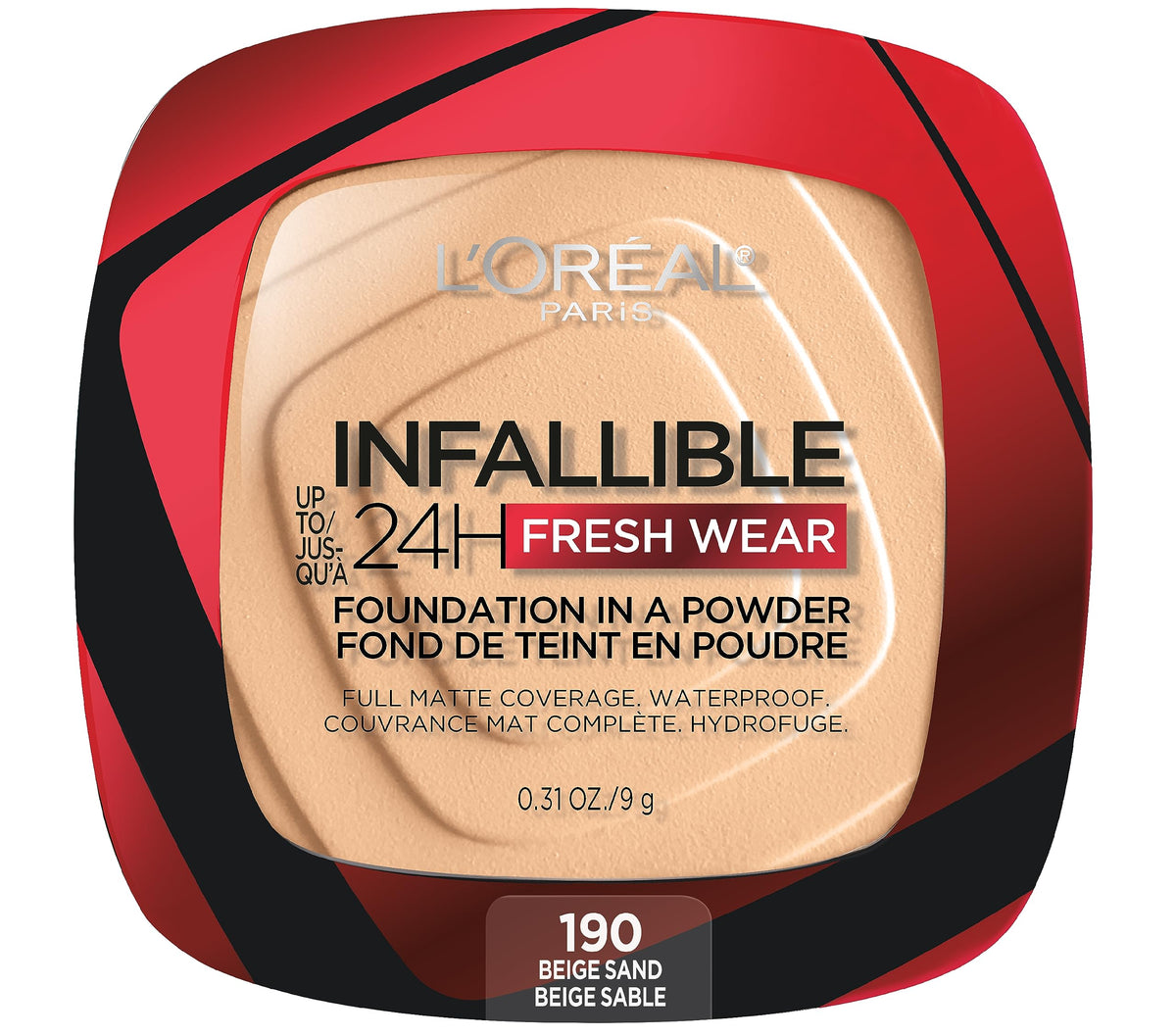 L'Oreal Paris compact front view showing sleek design and portability benefit