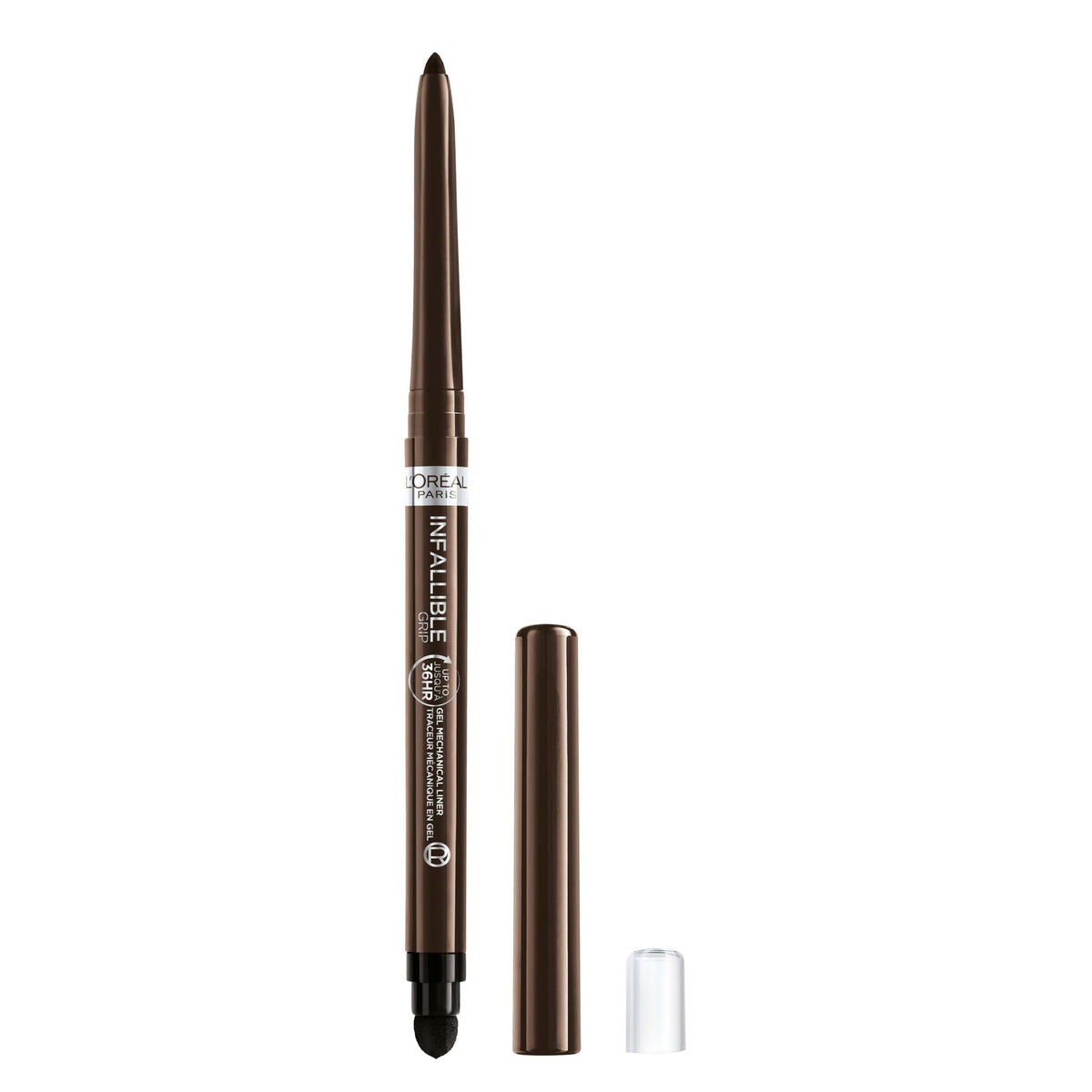 L'Oreal Paris front packaging showing product and shade brown denim benefit longwear
