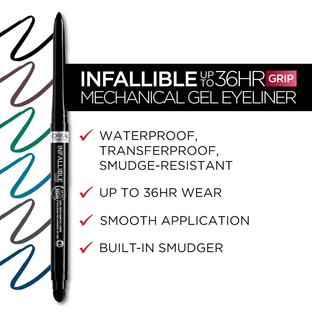 L'Oreal Paris model applying eyeliner to lash line to show precise definition benefit