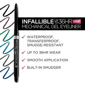 L'Oreal Paris eyeliner in a makeup bag ready for on-the-go touch-ups