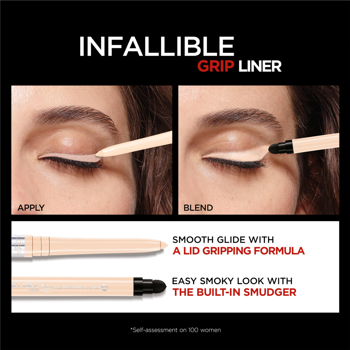 L'Oreal Paris color swatch of Bright Nude demonstrating pigment and eye-brightening effect