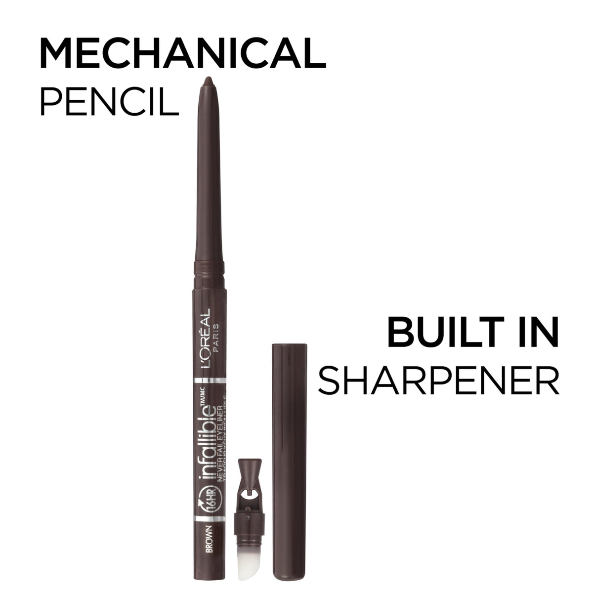 L'Oreal Paris pencil tip close-up showing creamy texture for smooth glide