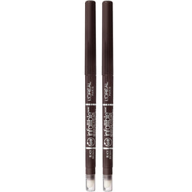 L'Oreal Paris front packaging showing two mechanical eyeliner pencils, convenient travel-ready