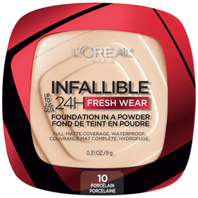 L'Oreal Paris compact front view showing sleek packaging and travel-ready design