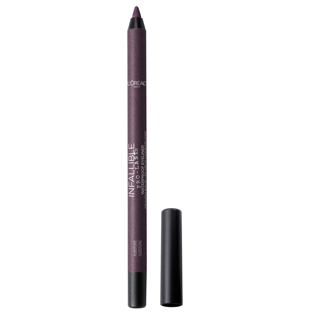 L'Oreal Paris pencil eyeliner front packaging showing aubergine shade and long-wear benefit
