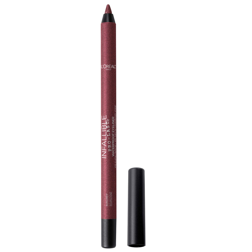 L'Oreal Paris front packaging of burgundy Pro-Last pencil showing product benefits