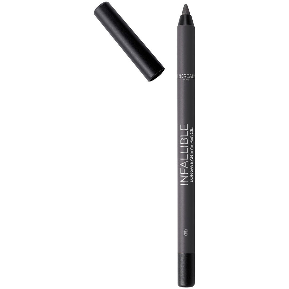 L'Oreal Paris pencil front packaging showing grey eyeliner and benefits