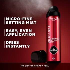 L'Oreal Paris mist texture on skin demonstrating fast drying and natural finish