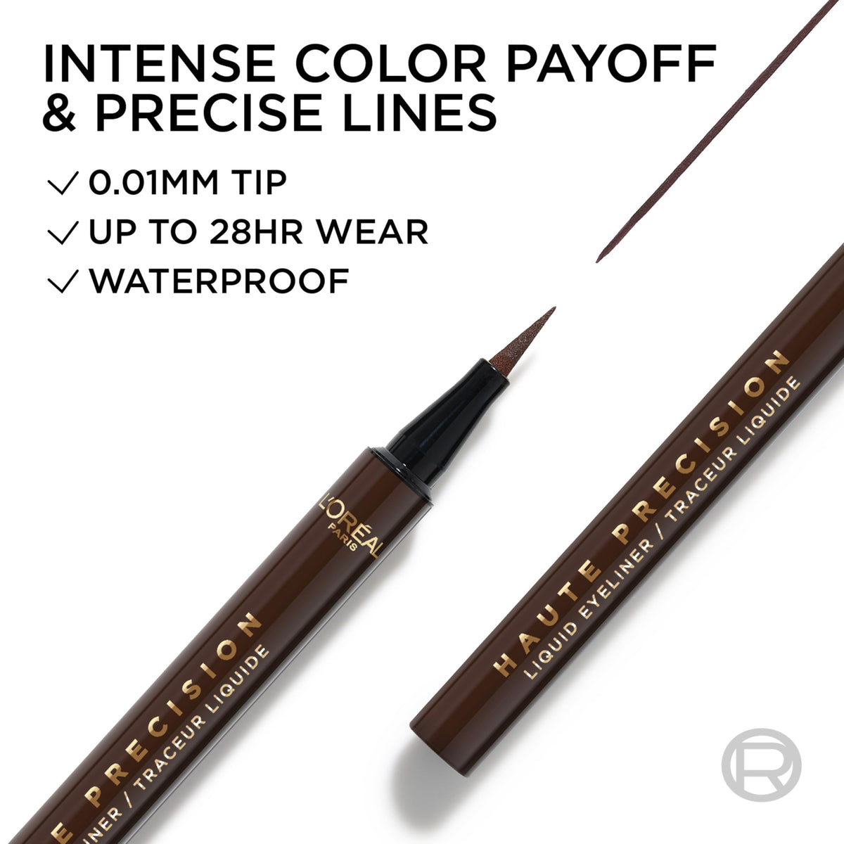 L'Oreal Paris ink stroke demonstration showing smooth, continuous line for bold definition