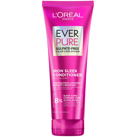 L'Oreal Paris front packaging showing Iron Sleek conditioner benefit for frizz control