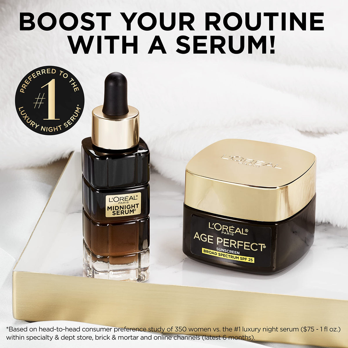 L'Oreal Paris jar next to a coin showing 1.7oz scale and travel-friendly benefit
