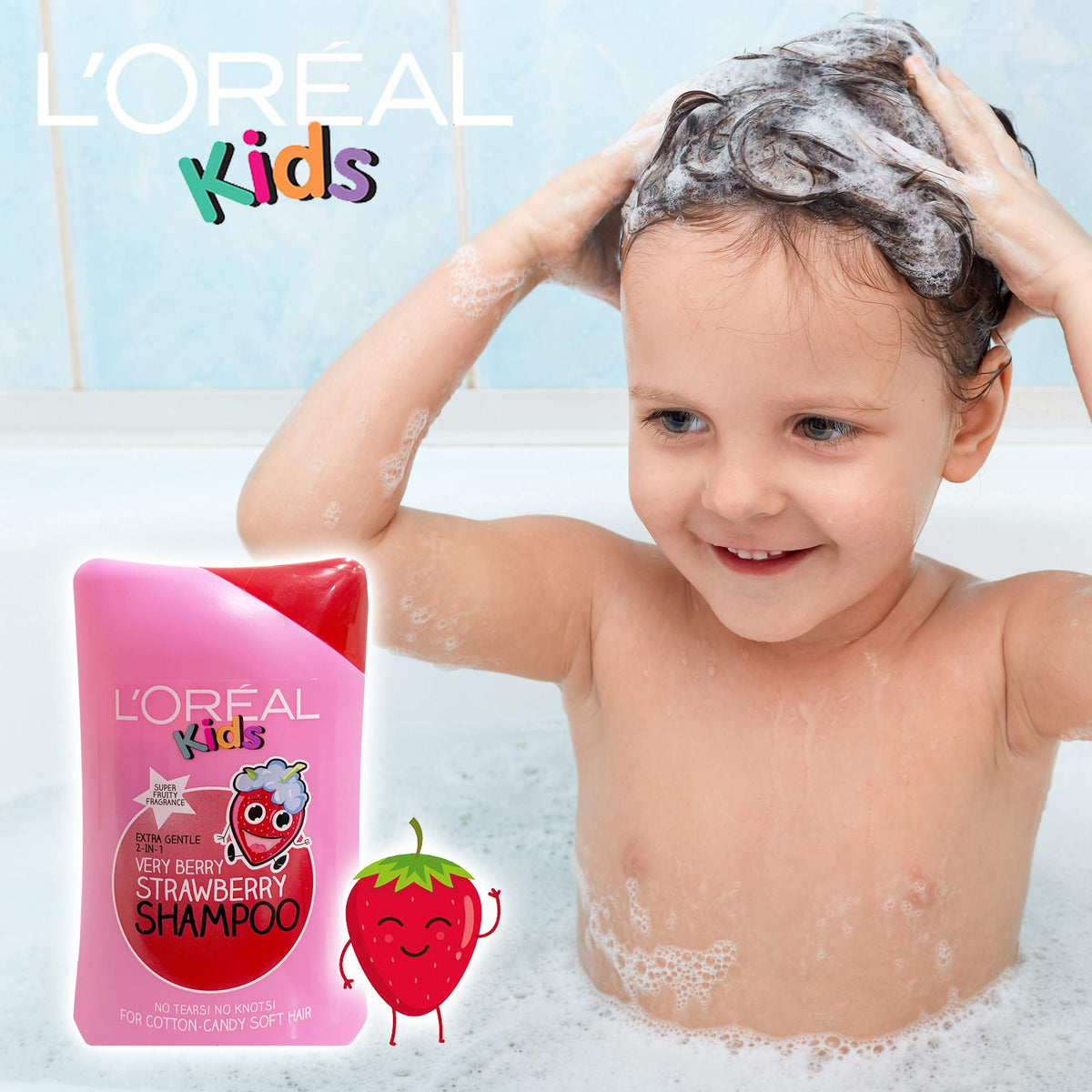 L'Oreal Paris Kids bottle in bathtime use with child for quick tear-free washing and detangling