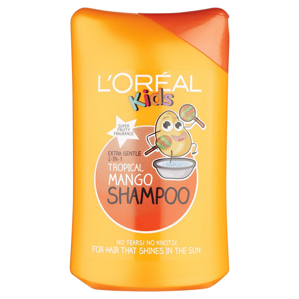 L'Oreal Paris kids shampoo tropical mango front bottle with colorful label and child-friendly scent