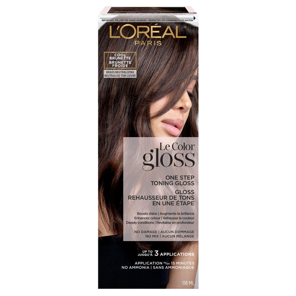 L'Oreal Paris front packaging showing Cool Brunette tube and benefits