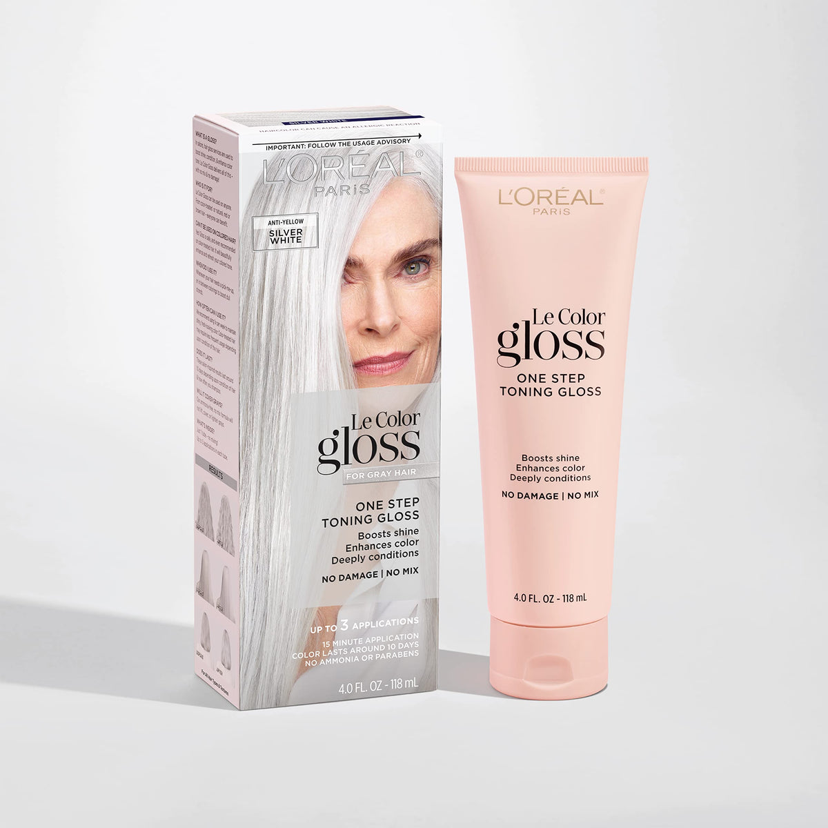 L'Oreal Paris gloss tube close-up highlighting easy one-step use
