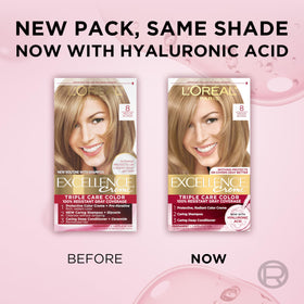 L'Oreal Paris lifestyle model with medium blonde hair showing vibrant color benefit