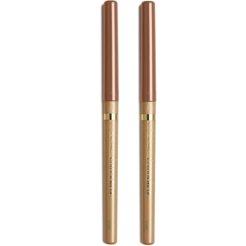 L'Oreal Paris lip liner front packaging showing product and shade Toffee To Be benefits precise definition