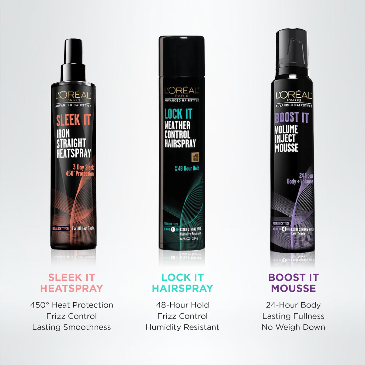 L'Oreal Paris LOCK IT fine mist on styled hair providing smooth hold