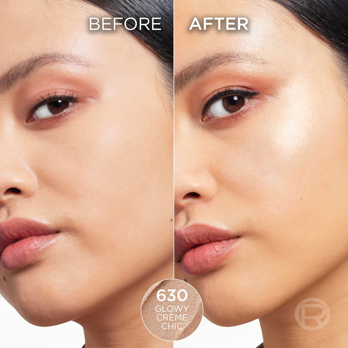 L'Oreal Paris swatch on arm demonstrating luminous payoff and buildable glow