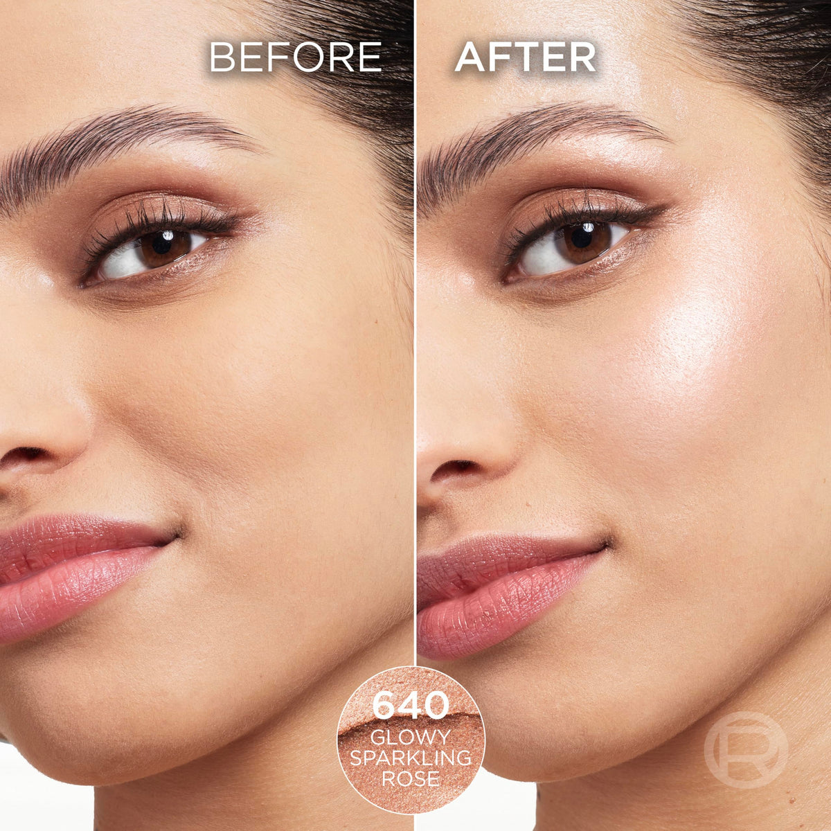 L'Oreal Paris swatch of Sparkling Rose on skin showing buildable luminous sheen