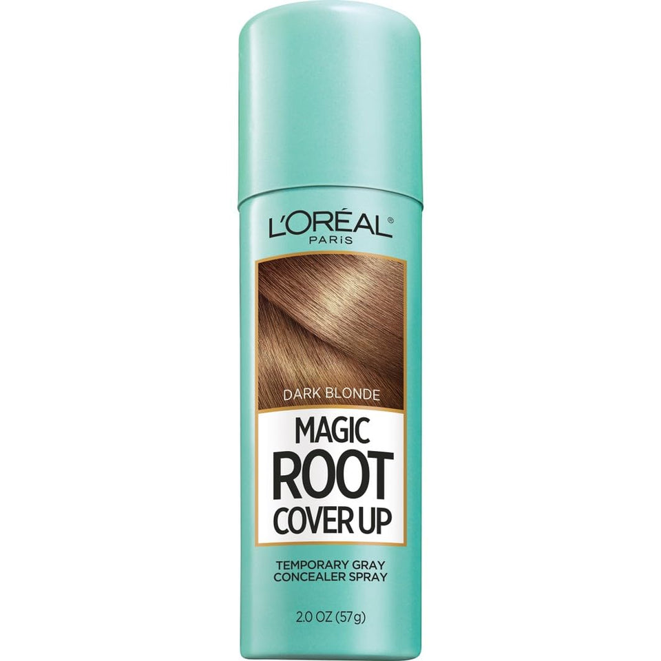 L'Oreal Paris front packaging showing dark blonde root spray benefit quick coverage
