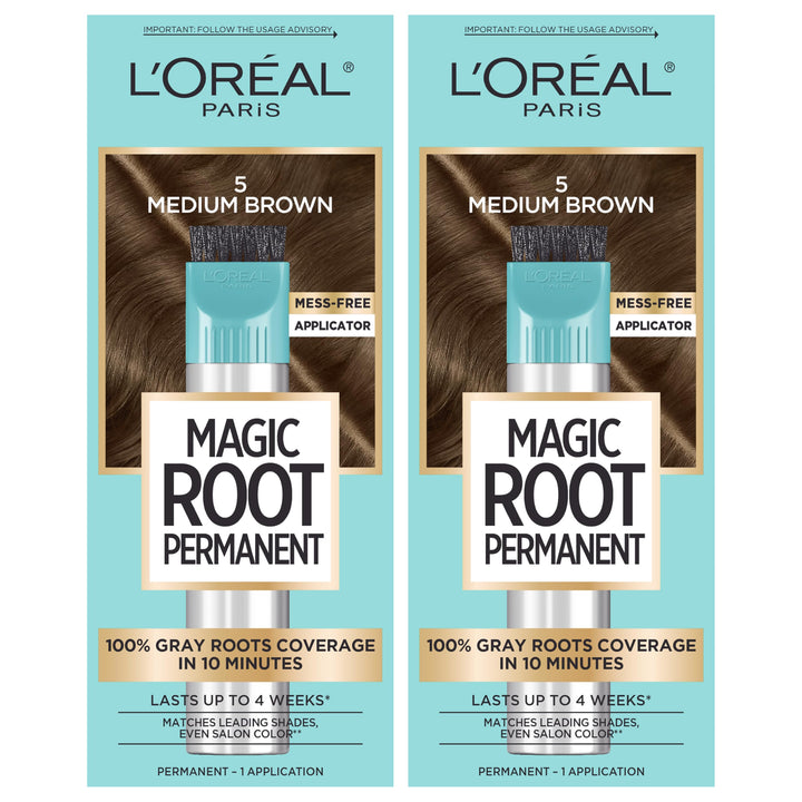 L'Oreal Paris front packaging showing shade 5 medium brown and coverage claims