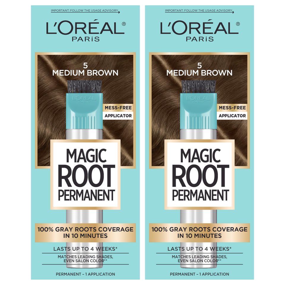 L'Oreal Paris front packaging showing shade 5 medium brown and coverage claims