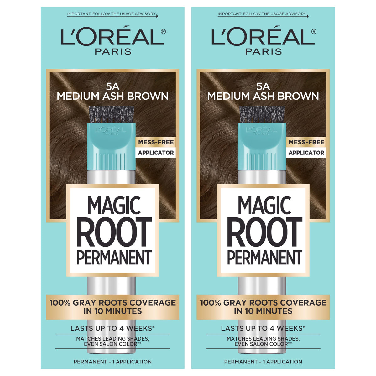 L'Oreal Paris front packaging showing 5A Medium Ash Brown and benefits