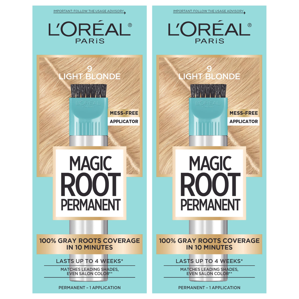 L'Oreal Paris front packaging showing kit and shade, quick root coverage benefit