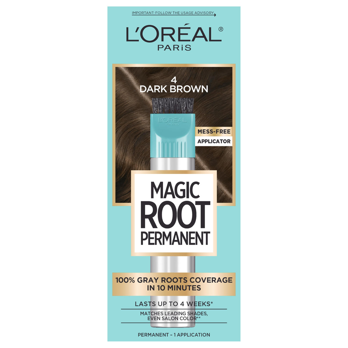 L'Oreal Paris front packaging of Magic Root Rescue showing kit benefits and shade