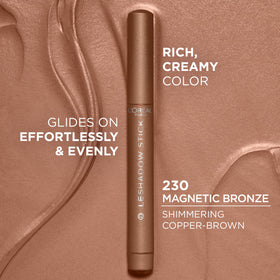 L'Oréal Paris close-up of Magnetic Bronze tip showing creamy texture and easy application benefit.