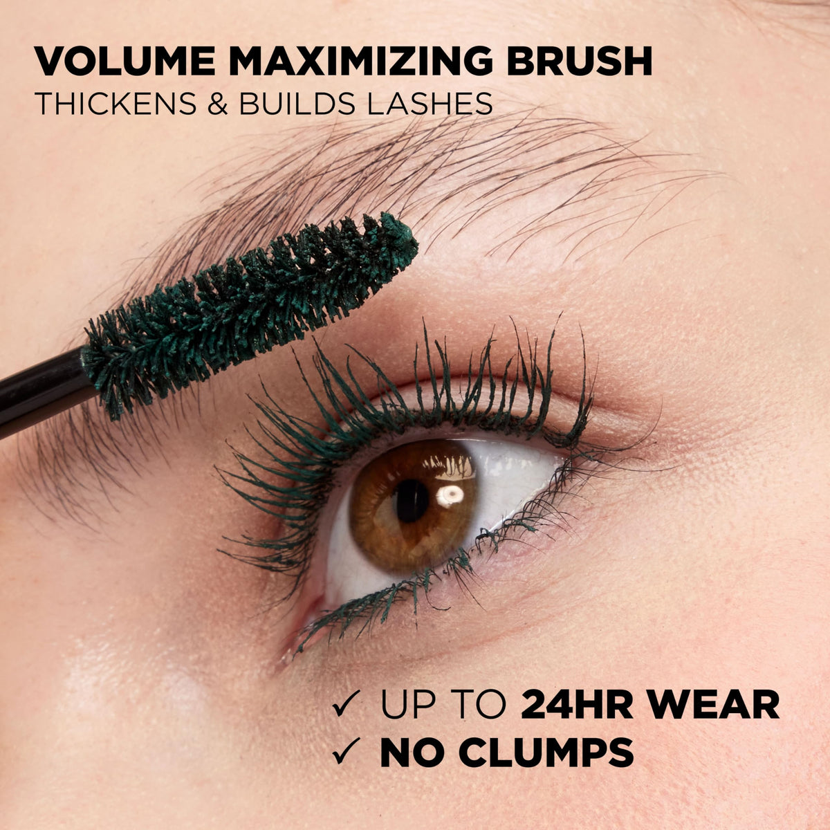 L'Oreal Paris mascara applied to lashes showing fuller length and separated lashes for definition
