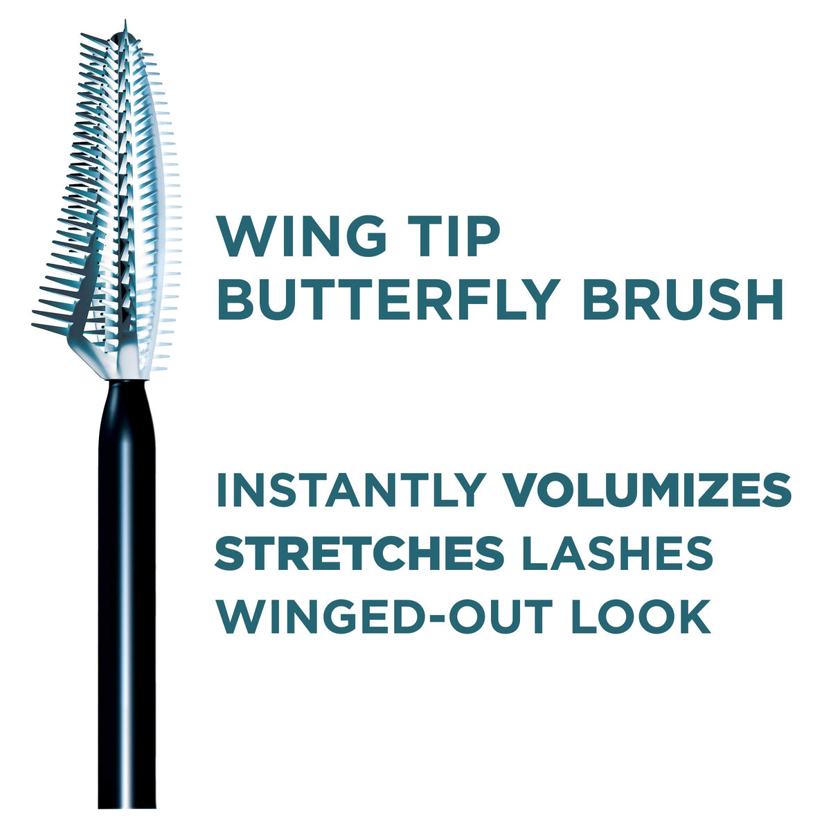 L'Oreal Paris mascara applied on lashes showing winged, stretched lash effect