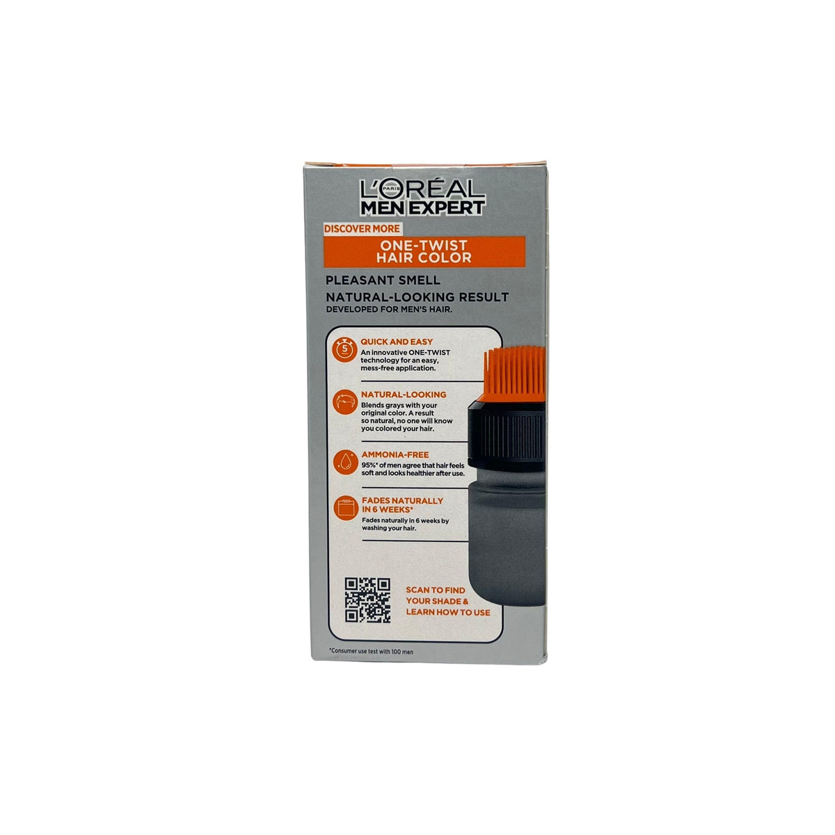 L'Oreal Paris applicator in use on hair, quick mess-free gray coverage benefit