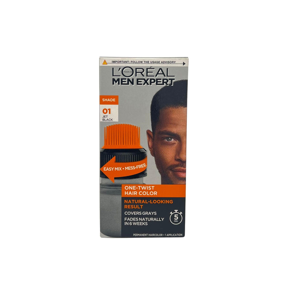 L'Oreal Paris front packaging of One Twist Jet Black showing kit and benefits