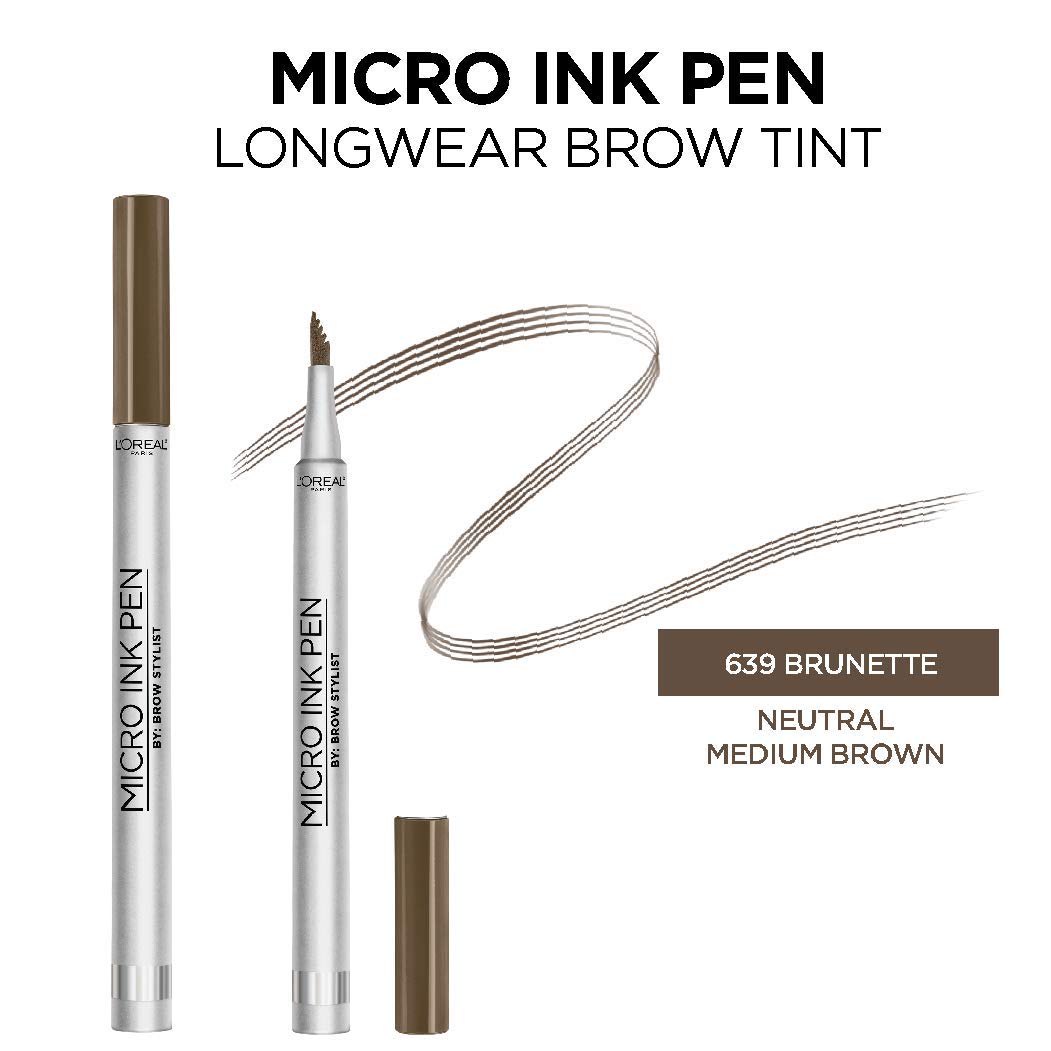 L'Oreal Paris Micro Ink Pen comb tip close-up showing precision for hair-like strokes
