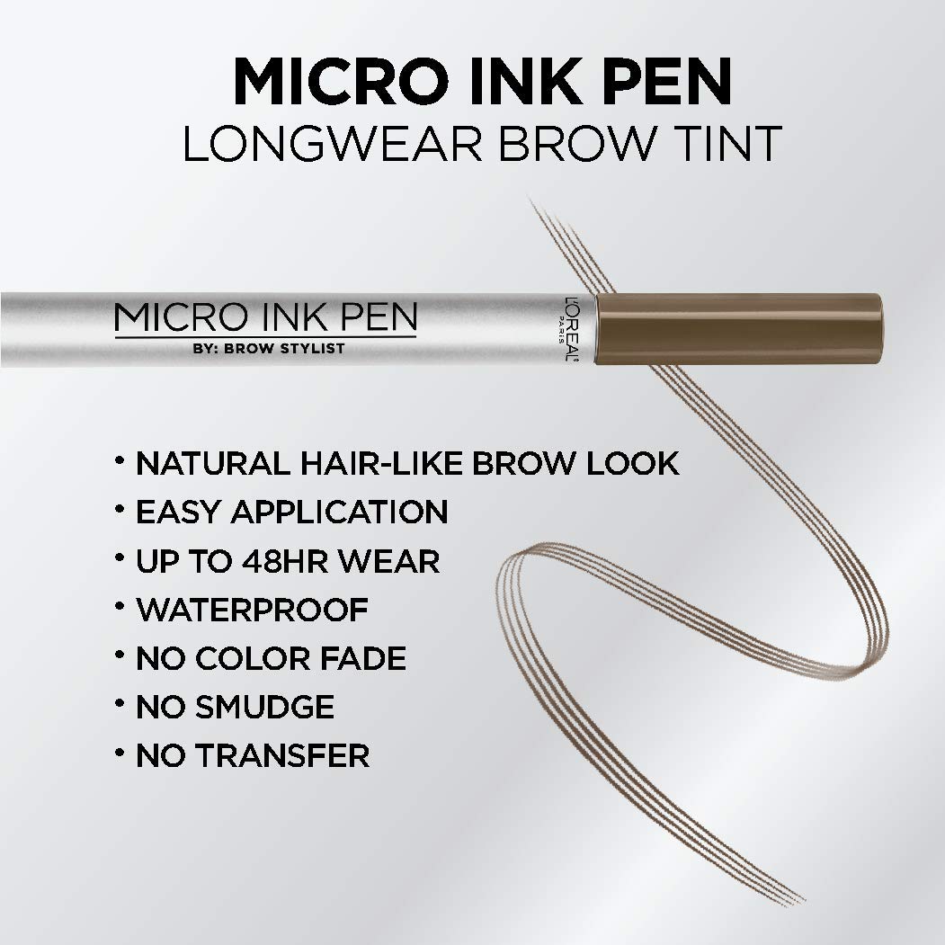 L'Oreal Paris Micro Ink Pen brown swatch strokes demonstrating buildable, natural color