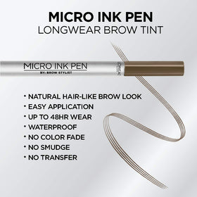 L'Oreal Paris Micro Ink Pen brown swatch strokes demonstrating buildable, natural color