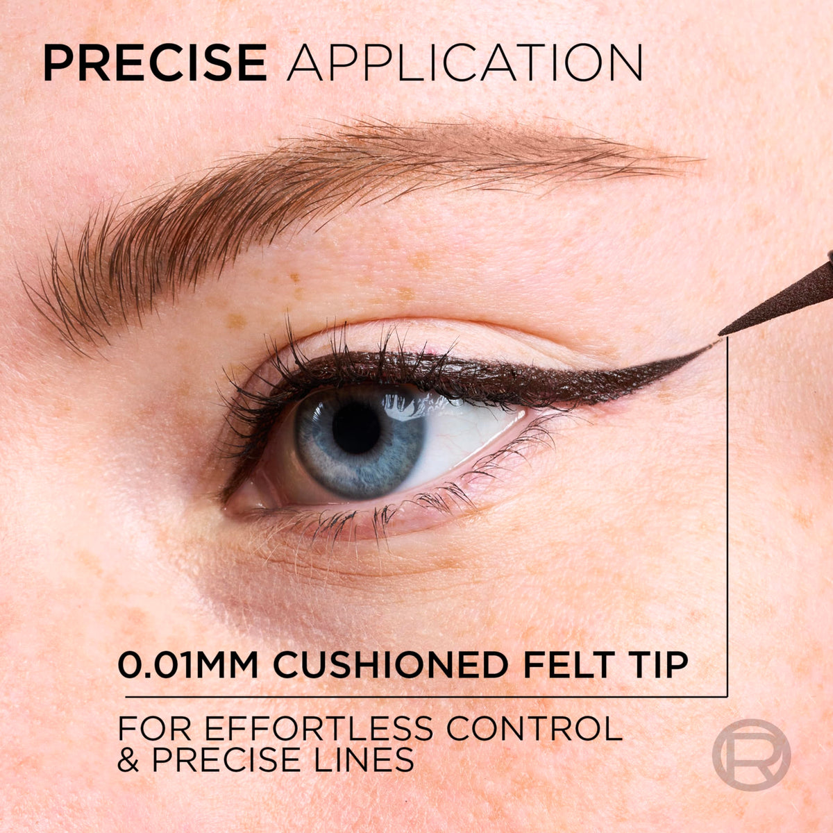 L'Oreal Paris micro-tip close-up highlighting 0.01 mm precision for controlled application