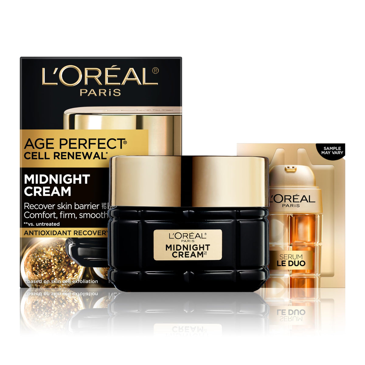L'Oreal Paris jar front view showing nighttime moisturizer benefits