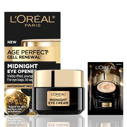 L'Oreal Paris jar front view showing Midnight Eye Cream packaging and benefit