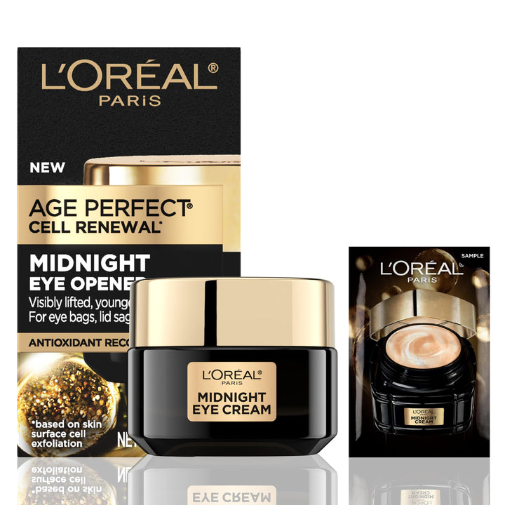 L'Oreal Paris jar front view showing Midnight Eye Cream packaging and benefit