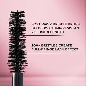 L'Oreal Paris model wearing mascara showing feathery lashes and dramatic volume benefit