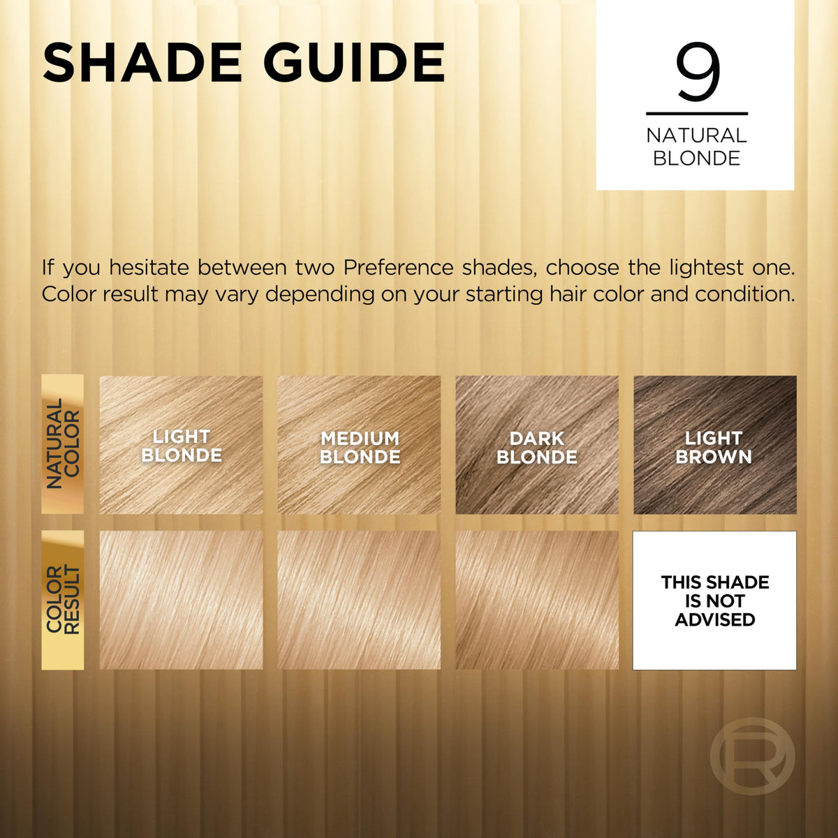L'Oreal Paris Natural Blonde 9 swatch on hair strand, shows true shade result