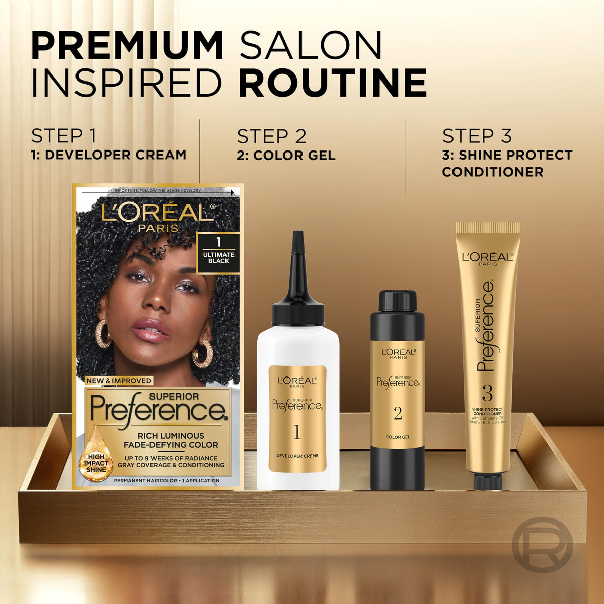 L'Oreal Paris kit contents displayed with gloves and instructions for easy use