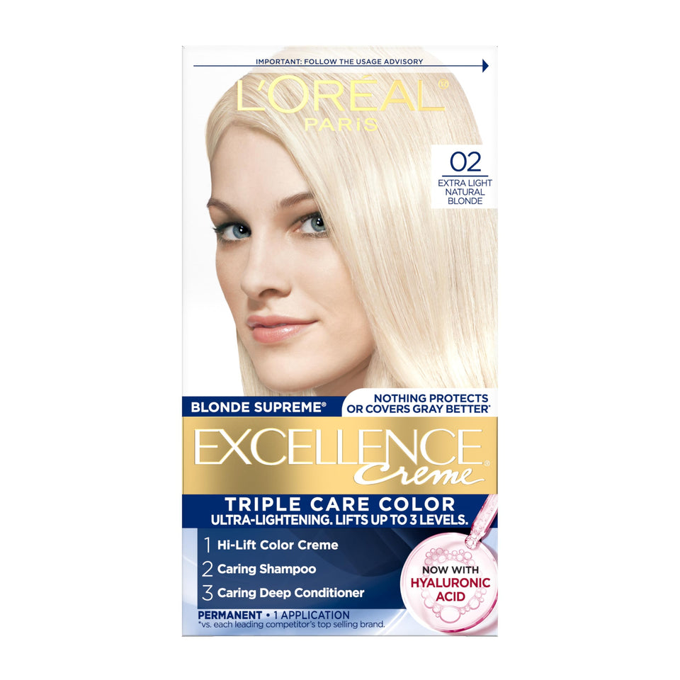 L'Oreal Paris front packaging showing Excellence Crème kit and benefits